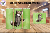 20 oz Sublimation Tumbler Wrap - Watercolor Sleepy Wolf holding a Coffee